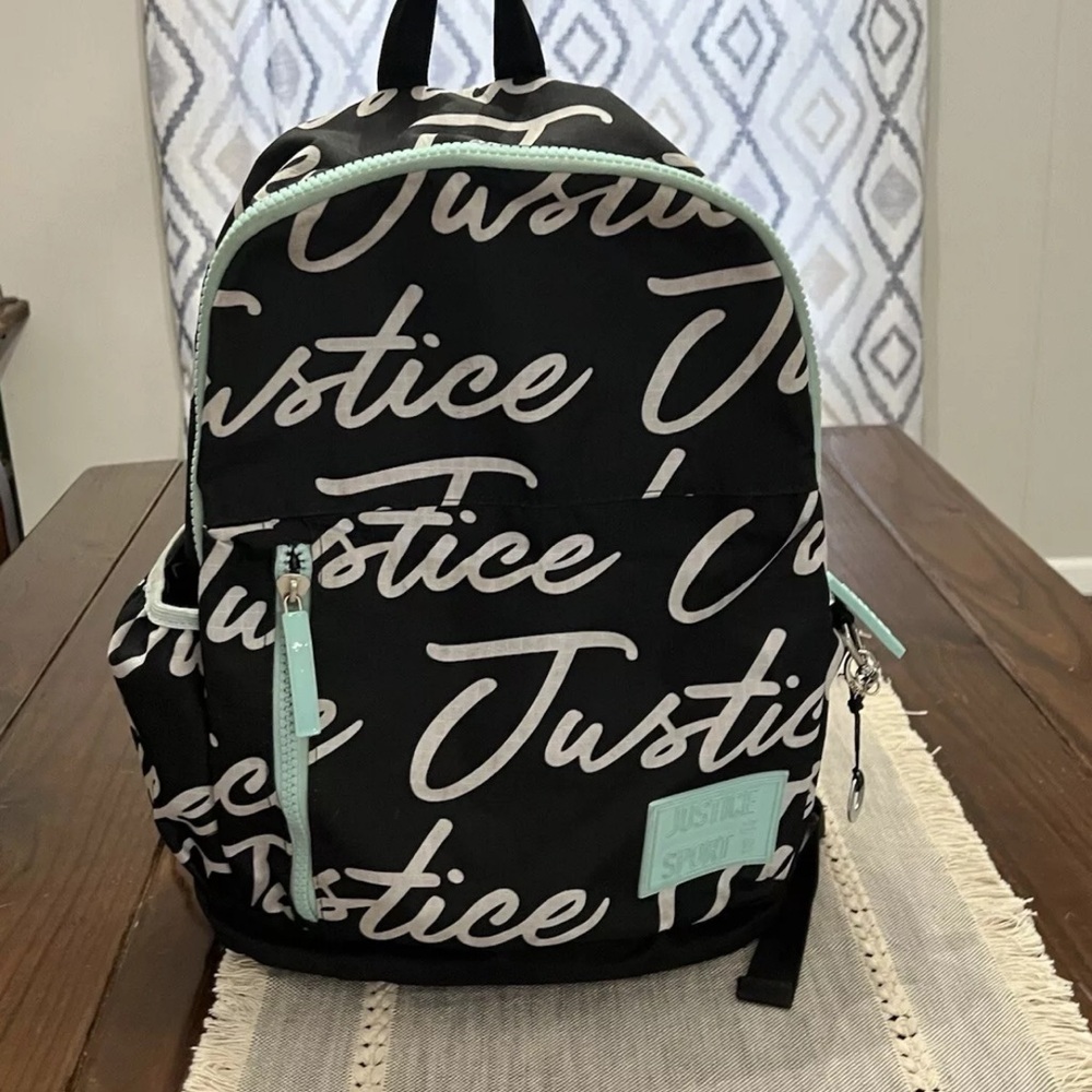 Justice Sport Backpack School Bag Laptop Holder Black And White With Blue